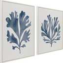 Kate and Laurel Sylvie Sophisticated Neutral Coral Blue 1 and 2 Framed Canvas Wall Art Set by The Creative Bunch Studio, 2 Piece 28x38 White, Soft Coastal Art for Wall
