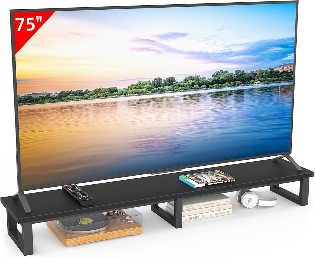 YAOHUOO 59" Large TV Riser for 32-75 inch TV, TV Riser Stand Shelf with Steel Legs, Tabletop TV Stand Riser for Home Office,Black YAOHUOO 59" Large TV Riser for 32-75 inch TV, TV Riser Stand Shelf with Steel Legs, Tabletop TV Stand Riser for Home Office,Black