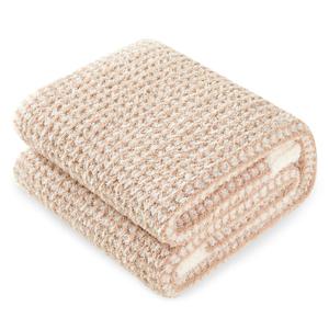 Snuggle Sac Waffle Throw Blanket for Couch Bed Sofa 50x60 inches, Reversible Beige Blanket Microfiber Fluffy Fuzzy Cozy Knit Soft Throws for Women Mothers Birthday Gifts