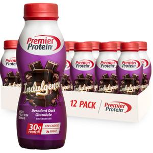 Premier Protein Shake INDULGENCE, Decadent Dark Chocolate, 30g Protein, 170 Calories, 3g Sugar, 11.5 fl oz, 12 Pack, BB Date 29 MAY 2026
