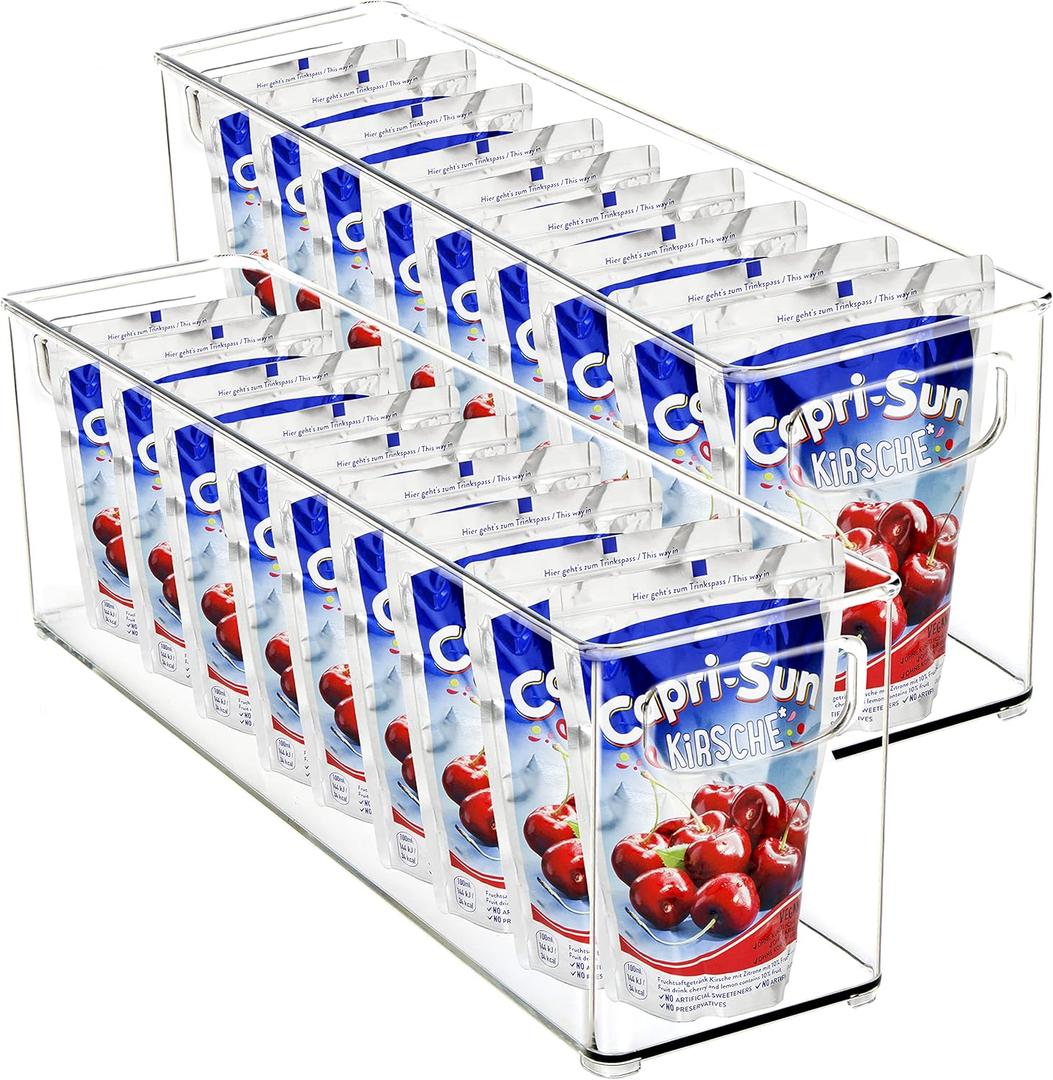 Youngever 2 Pack Stackable Plastic Storage Organizer Container Bin, Stackable Storage Bins with Handler for Refrigerator, Pantry (16" x 4" x 5")