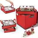 Christmas Ornament Storage Box High Capacity Decoration Organizer Holds Up to 64 Ornaments Decoration Balls Holiday Storage Case with Lid Large Foldable Storage Case for Sundries or Clothes (Red)