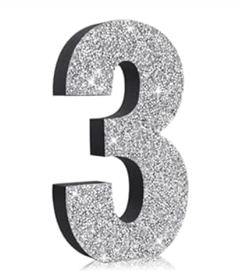 7.8 Inch Glitter Number Table Centerpiece Diamond Number 3 Birthday Table Decorations,Wooden Centerprise Digit 3 for Birthday,Chrismas,Graduation,Wedding,Anniversary Party Decorations