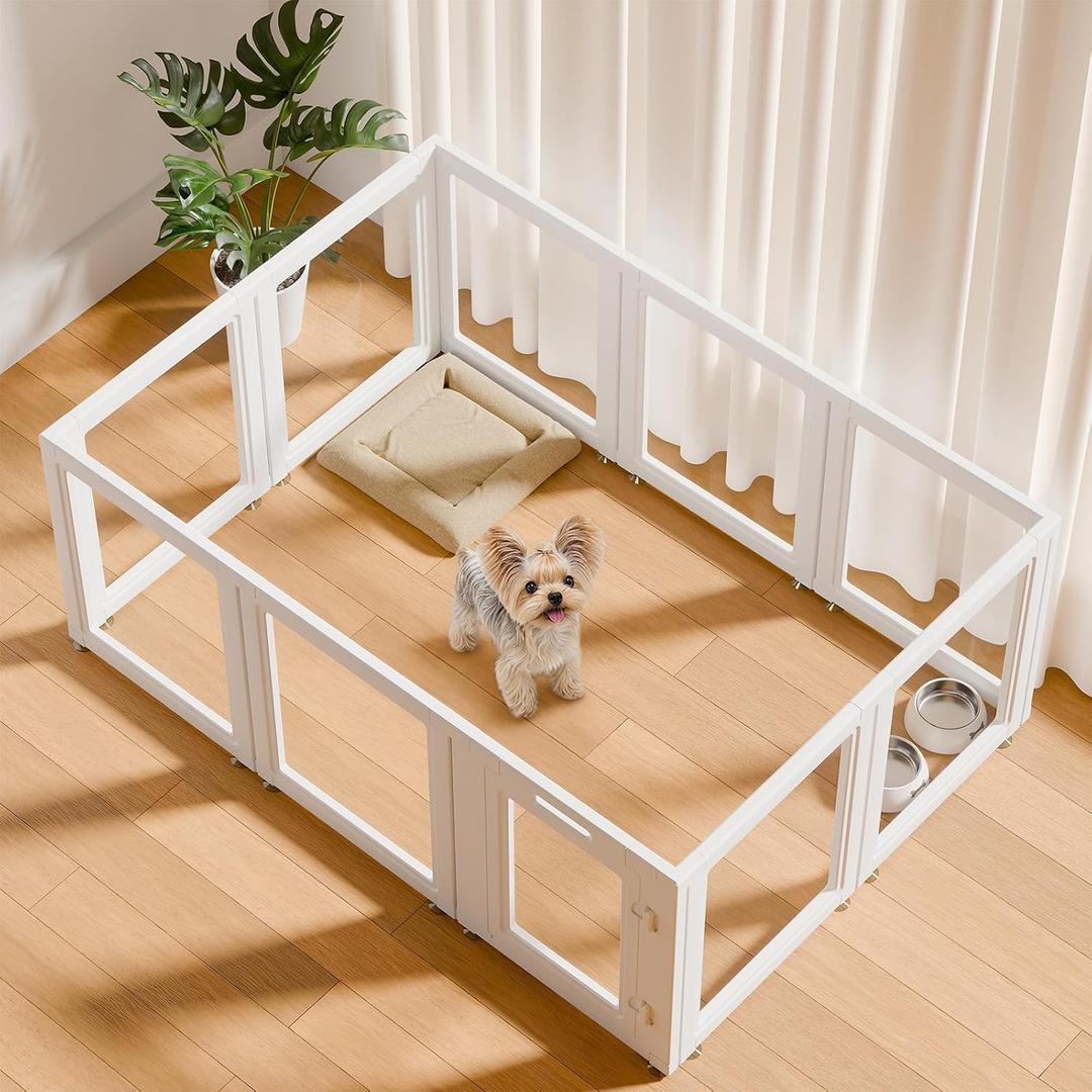 EVERFRONT Clear Acrylic Plastic Dog Playpen - Clear Dog Play Pen - Easy Assemble Acrylic Dog Playpen - Puppy Playpen, Cat Playpen, Small Animal Playpen, Dog Play Pen Indoors (White, 23.6 H, 10PCS)