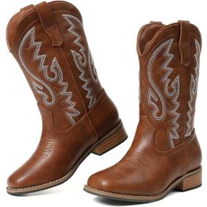 Little Boys Cowboy Boots Square Toe Brown Boots Embroidered Western Kids Boots For Toddler/Little Kid/Big Kid, Size 1