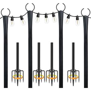 10 Ft String Light Poles for Outside, 4 Pack Heavy-Duty Metal Poles for Outdoor Hanging Lights with Fence Brackets, Outdoor String Light Pole Stand for Patio, Backyard, Garden