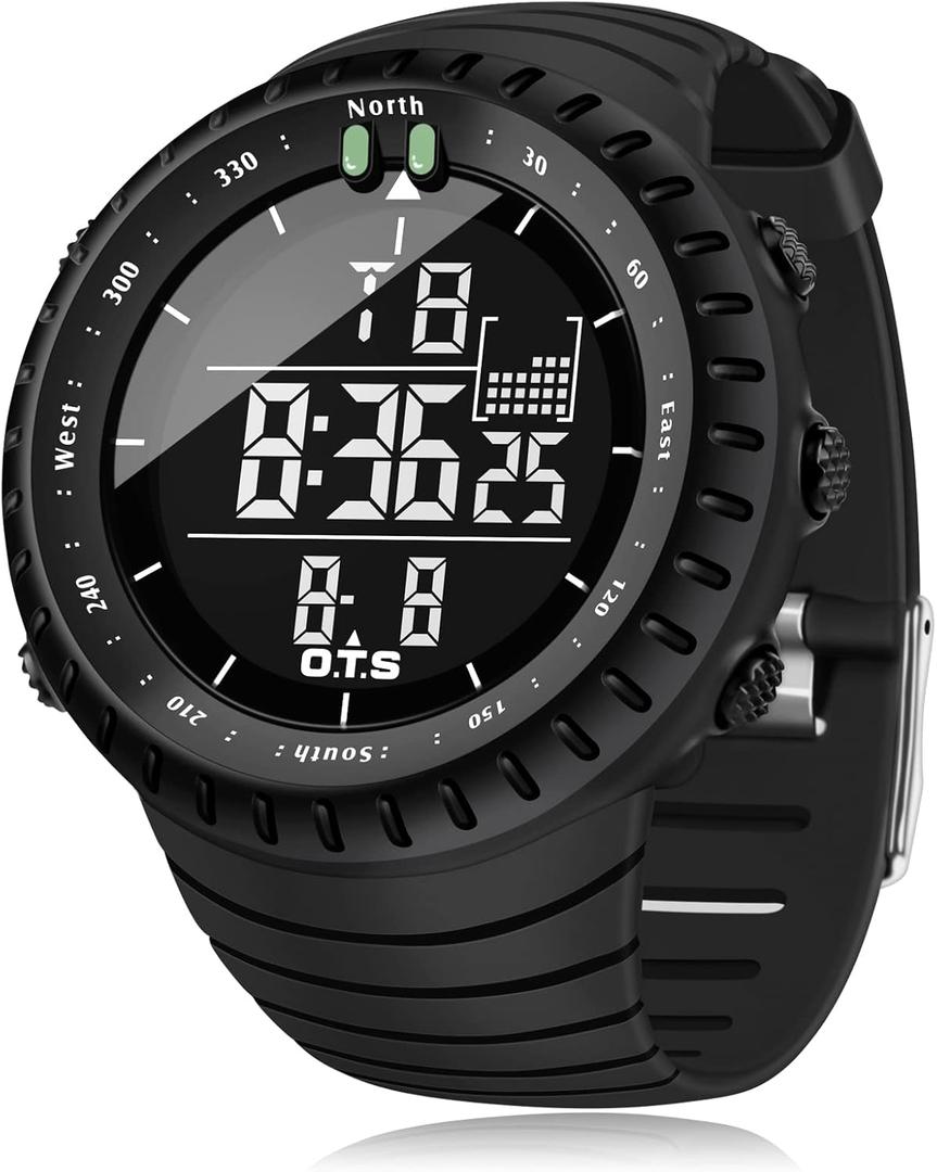 PALADA Men's Digital Sports Watch Waterproof Tactical Watch with LED Backlight Watches for Men (Black)