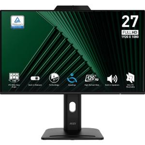 MSI PRO MP272PMG, 24-inch IPS 1920 x 1080 (FHD) Computer Monitor, 120Hz, Webcam, Adaptive-Synch, EPEAT Silver, HDMI, DisplayPort, VGA Port, VESA Mountable, Tilt, Height Adjustable, Speaker, 1ms, Black