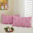 Easter Throw Pillow Covers 12x20 inch Set of 2 for Easter Decorations Pink Bunny Rabbit Soft Plush Faux Fur Wool Pillow Covers for Sofa Living Room Couch Bed