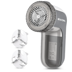 BEAUTURAL Fabric Shaver and Lint Remover, Sweater Defuzzer with 2Speeds, 2 Replaceable Stainless Steel Blades, Battery Operated, Remove Clothes Fuzz, Lint Balls, Pills, Bobbles Gray