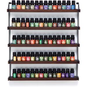 J JACKCUBE DESIGN Essential Oils Display Shelves Wall Mount Black Metal and Wood, Nail Polish Paint Holder Rack Organizer Holds 70 Bottles (5 Tier) : MK482A