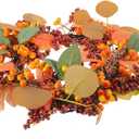 GLEAVI Artificial Thanksgiving Harvest Wreath with Red Berry Garland, 35x35cm Fall Door Hanging Decoration for Home and Party Festival Accents