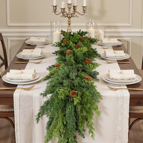Amazon.com: 9FT Christmas Garland, Cedar Garland -Realistic Greenery Cypress Pine Garland with Pinecone for Mantle Table Railing Fireplace Indoor & Outdoor Christmas Decoration : Home & Kitchen