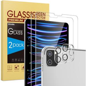 2+2 Pack SPARIN Screen Protector for iPad Pro 12.9 (2022/2021/2020) + Camera Lens Protector, Tempered Glass for iPad Pro 12.9 inch 6th/5th/4th Generation, Support Apple Pencil & Case Friendly