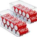 2 Pack Stackable Refrigerator Organizer, Soda Can Dispenser Pop Cans Container Beverage Holder with Lid for Fridge, Freezer, Kitchen, Clear Plastic Storage Bins-Holds 10 Cans Each (Clear)