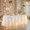 9FT Table Skirt for Rectangle or Round Tables White Tulle 2-Layer Ruffle Tulle Tutu Cloth Desk Table Skirt with LED Lights for Birthday Party Baby Shower Wedding Banquet Cake Dessert Decorations