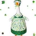 FuWeave St Patrick's Day Shamrock Goose Outfit Lawn Porch Goose Clothes for 17" St Patrick's Day Shamrock Outdoor Patio Yard Lawn Art Decoration (Green)