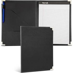 Samsill Classic Collection Business Portfolio - Executive Padfolio for Resume & Document Organizer - 8.5 by 11-Inch Legal Pad, Faux Leather with Brass Corners (Black)