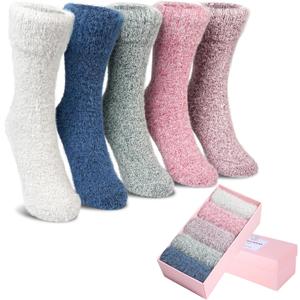 5 Pairs Fuzzy Soft Cozy Comfortable Socks for Women, Casual Sleep Comfy Socks, Perfect Warm Winter Gifts for Women (Solid Color a) Size: 5-9
