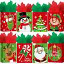 Cholemy 16 Pcs Medium Thick Christmas Gift Bags with Tissue Paper Christmas Kraft Paper Goodie Bags with Handles for Xmas Gift Wrapping Holiday Party Supplies 10 x 8 x 4.4 Inch(Lovely)