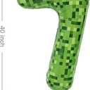 3 x Video Game Number 7 Balloon Different shades of Green Number Balloons for Game Birthday Decorations, Pixel Game Party Supplies 7 Number Balloon