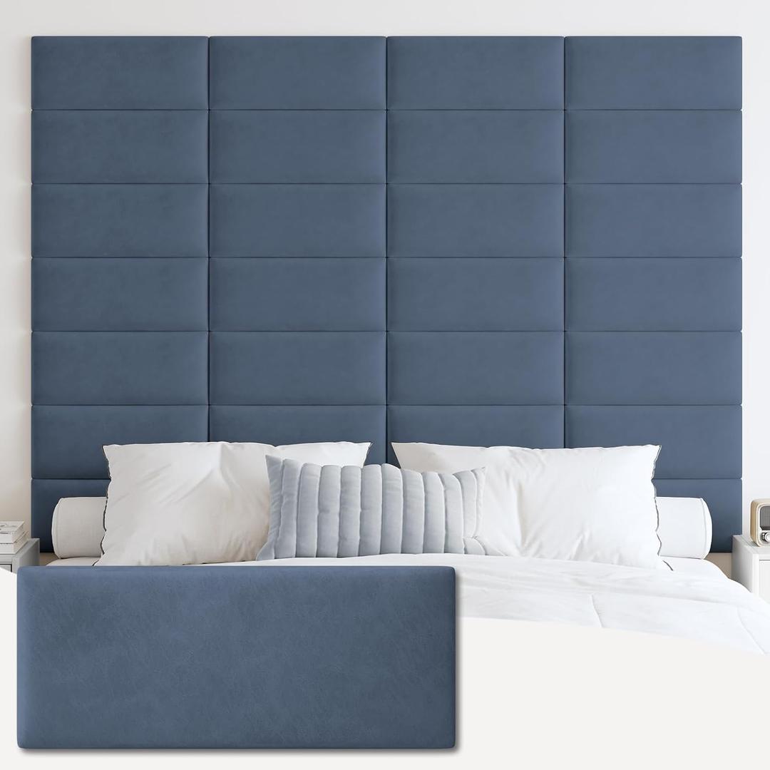 IFNOW Wall Mounted Upholstered Headboard Queen, 3D Peel and Stick Soundproof Panels, Reusable and Removable Padded Leather Bed Headboard, 9 Panels 9.84" x 23.62", Navy Blue