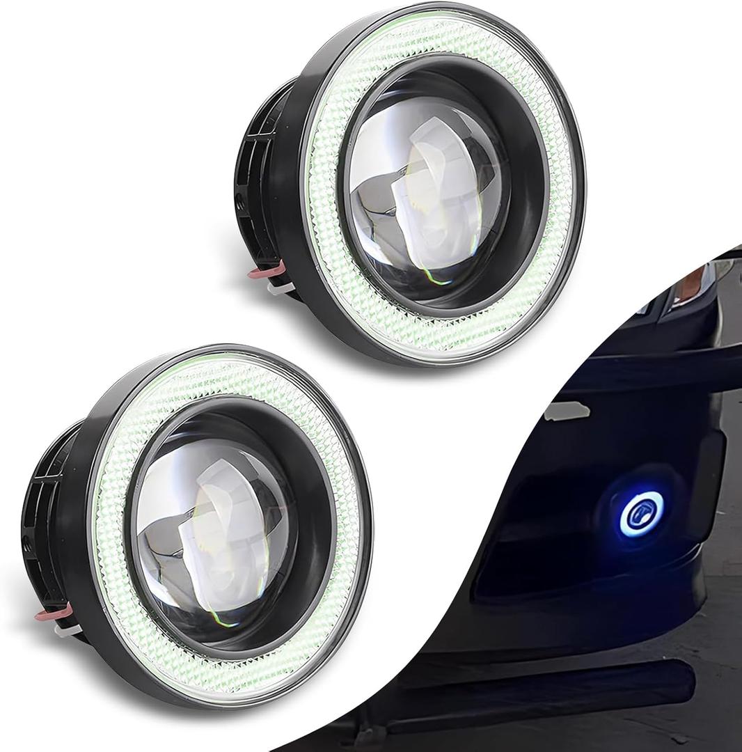 Round Fog Lights, 3" Car Angel Eye LED Fog Light, Universal Lighting Bulb for Cars, Super Bright Daytime Running Light (Ice Blue #2 PCS)
