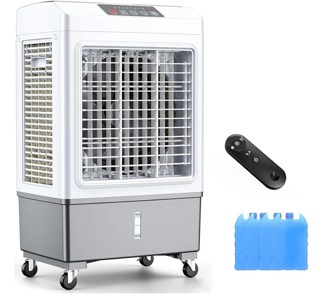Large Windowless Portable Air Conditioner, 3 in 1 Evaporative Swamp Cooler with Remote, Hoseless Ventless Fan Ac Unit, 7H Timer, 8 Gal Water Tank, 4 Ice Box for Garage, Bedroom Home Outdoor