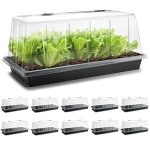 1020 Trays with Tall 7.3'' Dome, 10-Pack Extra Large Seed Starter Tray with Humidity Domes, Heavy Duty 1020 Seed Trays and Flats with Lid, Seed Germination Mini Greenhouse No Hole for Balcony Garden