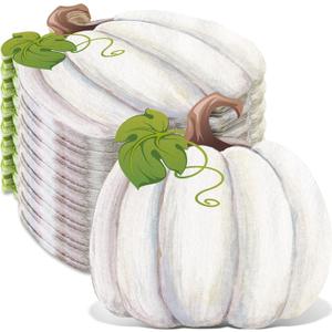 Marspark 100 Pcs Fall Paper Napkins Thanksgiving Pumpkin Cocktail Paper Napkins Autumn Decorative Guest Towel for Harvest Halloween Holiday Luncheon Dinner Table Decor Party Supplies(White)