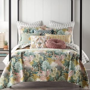 Levtex Home - Ashika Quilt Set - King Quilt and Two King Shams - Tropical - Green, Blush, Ochre, Grey and Cream - Quilt (106x92in.) and Shams (20x36in.) - Reversible - Cotton