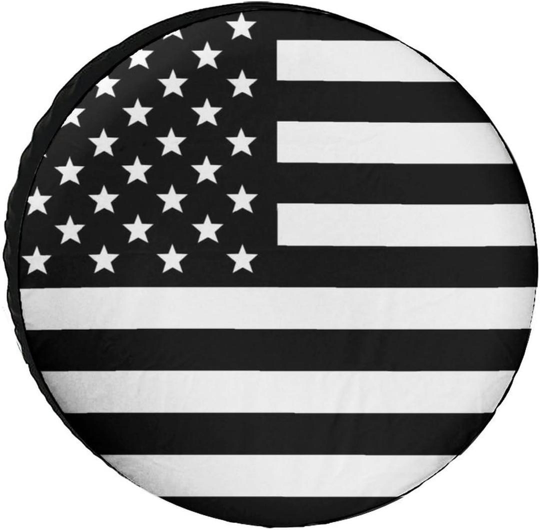 USA Flag - Black and White Spare Tire Cover Wheel Protectors Waterproof Soft Wheel Cover Fits for Tire Diameter 24-33 Inches Universal Fit Car Rv SUV Truck