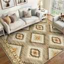 Area Rug 5x7 Rug Machine Washable Non-Slip Low Pile Print Pattern Western Rug for Living Room Bedroom Entryway Tribal Series -Cream/Camel