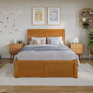 AFI Portland Full Wood Platform Bed with Footboard, Light Toffee