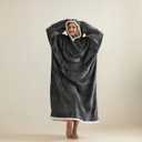 Wearable Blanket Sweatshirt Gifts for Women and Men, Warm and Cozy Giant Blankets Hoodie, Thick Flannel Blanket with Sleeves and Giant Pocket - Dark Grey, Adult