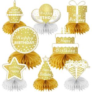 Uiorgui Happy Birthday Table Decorations, 8Pcs White Gold Birthday Decorations for Women Men Table Centerpieces for Birthday Party 16th 18th 21st 30th 40th 50th 60th Birthday Table Sign Toppers Decor