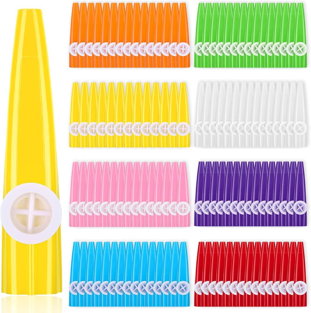 144 Pcs Plastic Kazoo Bulk for Kids Adults Musical Instruments with Kazoo Flute Diaphragms for Kids Gift Prize Party Favors, A Good Companion for Ukulele Violin Guitar Piano Keyboard, 8 Colors