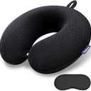 Black Travel Neck Pillow Memory Foam Airplane Pillow for Neck and Head Support Soft Portable U Shape Neck Pillow for Plane, Car & Home Office Use