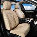Huidasource Beige Seat Covers, Nappa Leather Car Seat Covers, Velcro Adjustable, Compatible with Airbags, Armrests, Child Seat, Universal Fit for Most Cars, Vans, Trucks, SUVs (Full Set/Beige)