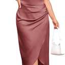 Women's Plus Size Satin Spaghetti Strap Cowl Neck Wrap Party Cami Dress Brown XL (XL)
