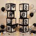 Foilswirl Class of 2026 Prom Graduation Decorations Set of 8 Black Clear Boxes with 35 Balloons and 8 Letters 2026 Prom Black and Silver Congrats Grad Party Supplies for Senior Night Any Grades