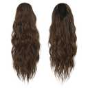 FESHFEN Ponytail Extensions - Drawstring Ponytails Hair Extension Long Curly Wavy Hair Piece Synthetic Pony Tail Hairpieces for Women, Brown & Light Auburn Mixed 18 inch