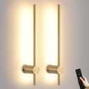 Giawosth Battery Operated Wall Sconce USB Rechargeable Sconces, 23.6 inch Brushed Gold Wireless Wall lamp Set of 2, 3000K-6000K & Dimming with Remote Control, LED Wall Lights for Living Room, Bedroom
