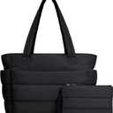 TOPDesign Puffer Tote Bag for Women, Lightweight Puffy Handbag with Compartments, Quilted Shoulder Bag for Work, Travel, Gym (Large, Black)