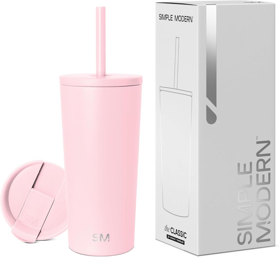 Simple Modern Insulated Tumbler with Lid and Straw | Iced Coffee Cup Reusable Stainless Steel Water Bottle Travel Mug | Gifts for Women Men Her Him | Classic Collection | 20oz | Blush