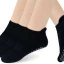 RATIVE Anti Slip Non Skid Barre Yoga Hospital Pilates Socks with Grips for Women Men (Small, 3-pairs/Black)