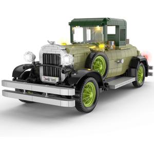 Vintage Classic Car Model Building Set with Light for Adults Boys Girls (1297 PCS), Antique Cars Model Home Office Collection, Retro Classic Car Building Toy