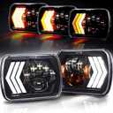 5x7 7x6 Inch H6054 Black LED Headlights H4 Sealed Beam Replacement Lamp for Jeep Wrangler YJ Cherokee XJ [DOT Approved] Ford Econoline Chevy Express GMC Savana TOYOTA Pickup Nissan D21 Dodge