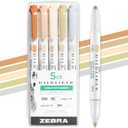 Zebra Pen Mildliner Dual-Tip Highlighter Set, Broad and Fine Tips, No Bleed, Ideal for Bible Highlighting, Journaling, School and Office Supplies, Assorted Neutral Vintage Ink Colors, 5-Pack (78605)