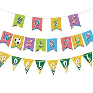 AhfuLife World Cup Soccer 2026 String Banner, 3 Pcs Pre-Assembled Soccer Banner for Party Decorations, Reusable Soccer Themed Pennant Banner for World Cup Watch Parties, Home, Bar, Indoor Decor